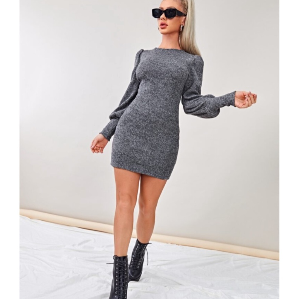 ✨HP!✨ SHEIN Lantern Sleeve Rib Knit Bodycon Dress